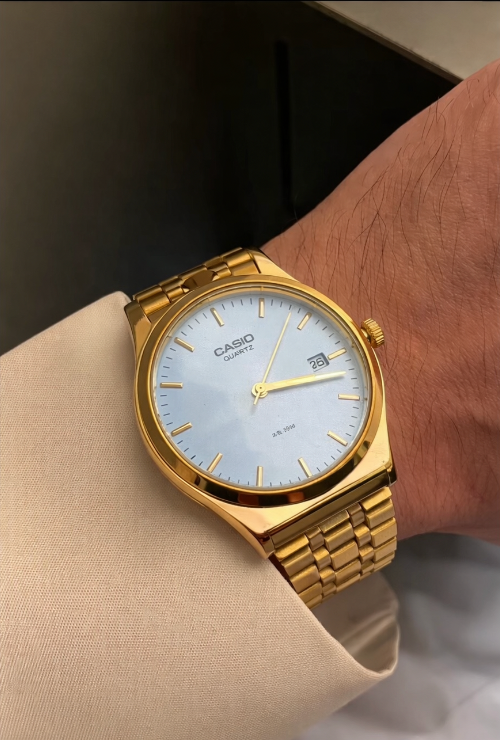 Casio MTP-V002G Gold Quartz Watch – Blue Dial Stainless Steel Bracelet