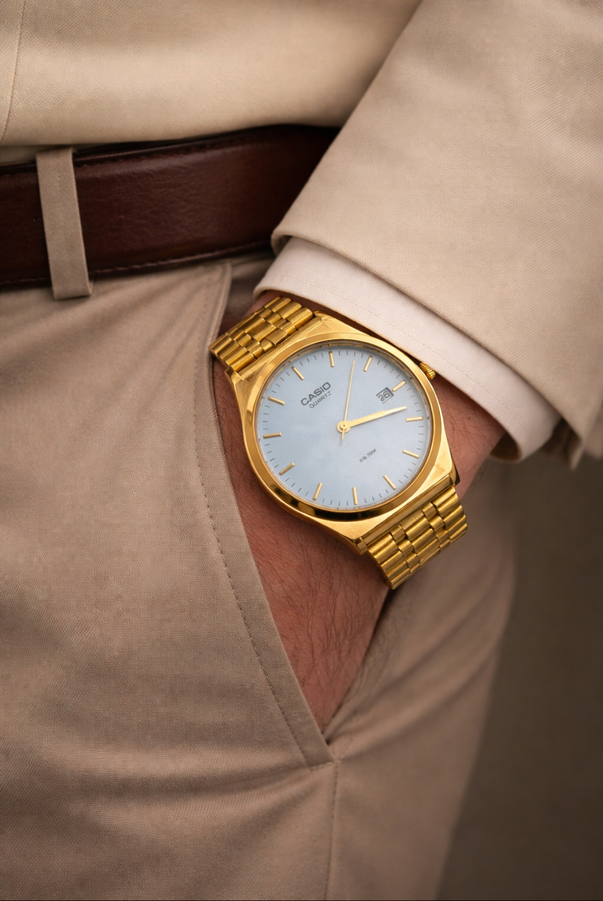 Casio MTP-V002G Gold Quartz Watch – Blue Dial Stainless Steel Bracelet